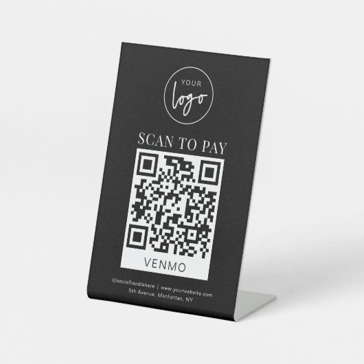Venmo QR Code Betaling Minimale Zwart Logo Betaal  Reclamebord Met Voetstuk (Voorkant)