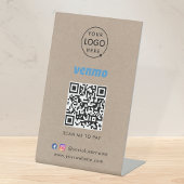 Venmo QR-code Betaling | Rustic Kraft Business Log Reclamebord Met Voetstuk