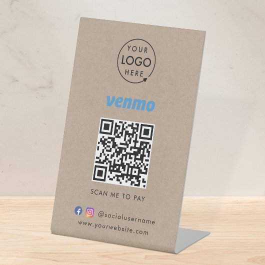 Venmo QR-code Betaling | Rustic Kraft Business Log Reclamebord Met Voetstuk
