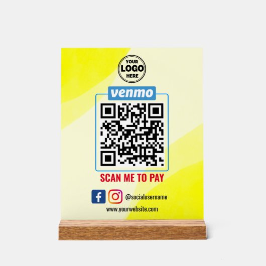 Venmo QR Code Betaling | Scannen naar betalend bed Acryl Bord (Voorkant)