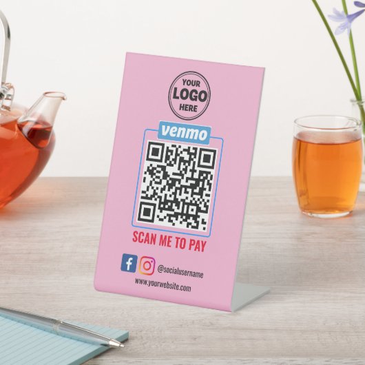 Venmo QR Code Betaling | Scannen naar betalend bed Reclamebord Met Voetstuk (Insitu)