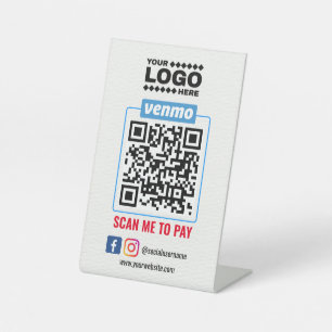 Venmo QR Code Betaling   Scannen naar betalend bed Reclamebord Met Voetstuk