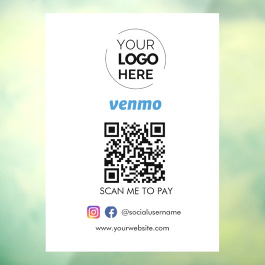 Venmo QR-code Betaling | Scannen naar zakelijke Lo Raamsticker (Vel 3)