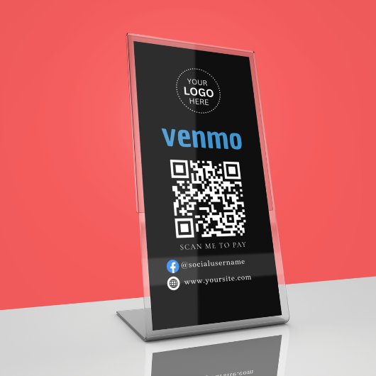 Venmo QR-code Betaling | Scannen naar zakelijke Lo Reclamebord Met Voetstuk