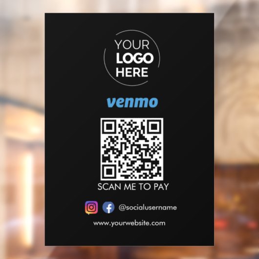 Venmo QR Code Betaling | Scannen naar zwart betale Raamsticker (Vel 2)