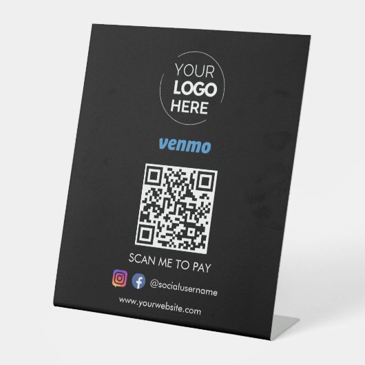 Venmo QR Code Betaling | Scannen naar zwart betale Reclamebord Met Voetstuk (Voorkant)