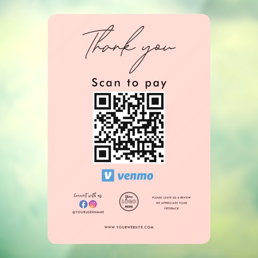 Venmo QR Code Logo Bedankt Scan om te betalen Raamsticker (Vel 3)
