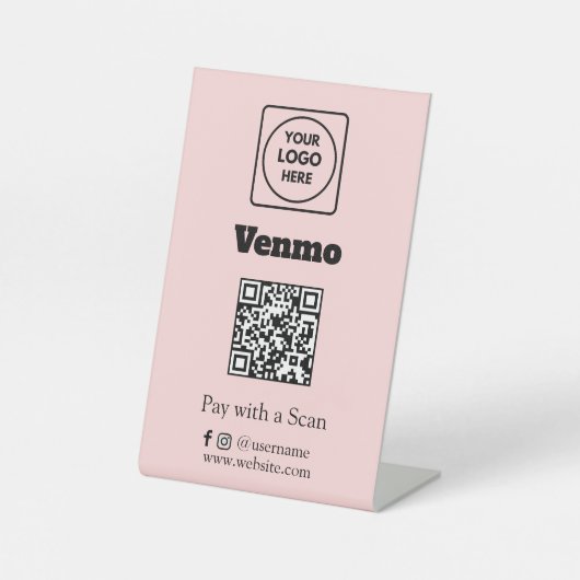 Venmo QR-code | Roze Scan-to-Betaal Aangepaste Log Reclamebord Met Voetstuk (Voorkant)