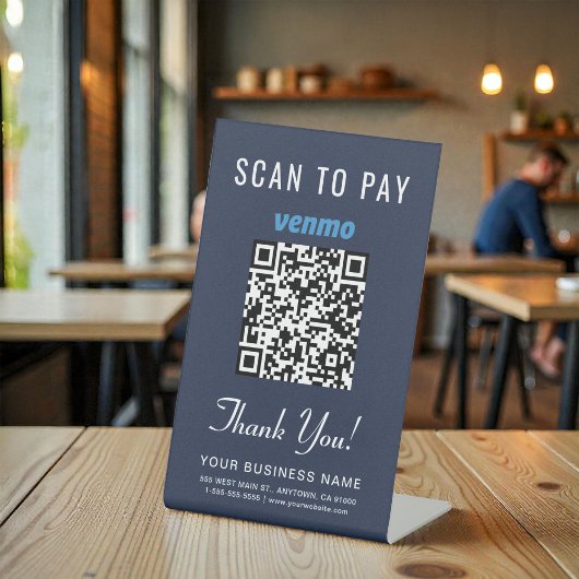 Venmo QR Code Scan to Pay Blue Business Reclamebord Met Voetstuk