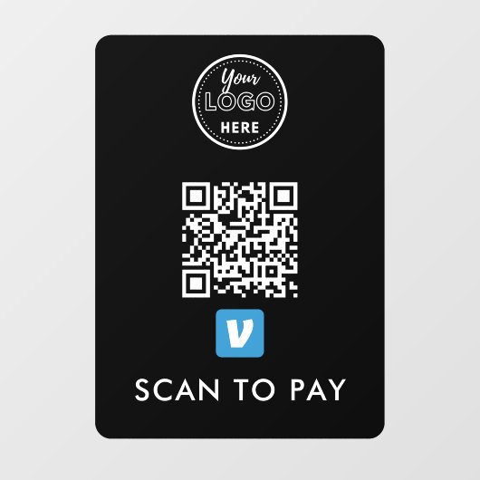 Venmo QR-code Scannen naar Pay Modern Logo Black Raamsticker (Vel)
