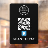 Venmo QR-code Scannen naar Pay Modern Logo Black Raamsticker (Vel 2)