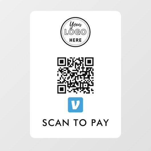 Venmo QR-code Scannen naar Pay Modern Logo White Raamsticker (Vel)