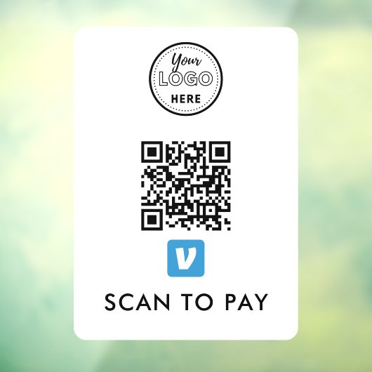 Venmo QR-code Scannen naar Pay Modern Logo White Raamsticker (Vel 3)