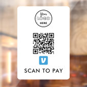 Venmo QR-code Scannen naar Pay Modern Logo White Raamsticker (Vel 2)