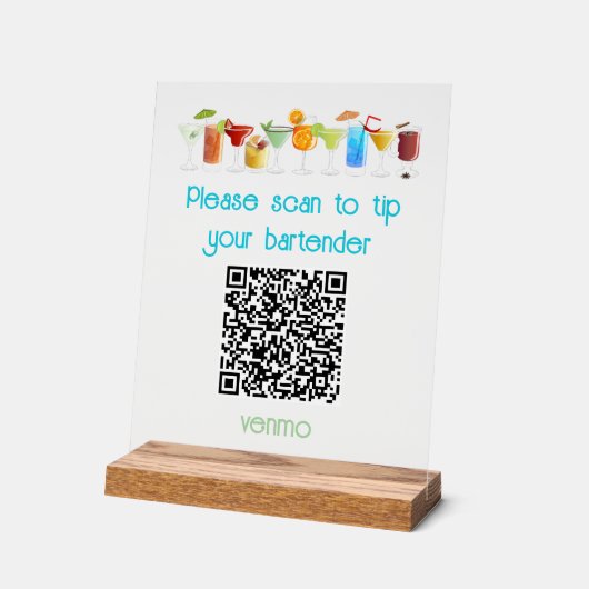 Venmo QR Code Tip Sign | Acryl Bord (Hoek)