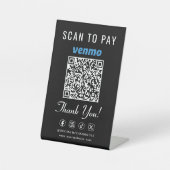 Venmo Scan om te betalen QR-code Zwarte Tafelstand Reclamebord Met Voetstuk (Voorkant)