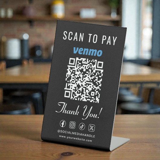 Venmo Scan om te betalen QR-code Zwarte Tafelstand Reclamebord Met Voetstuk