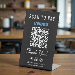 Venmo Scan to Pay QR Code Tabletop Black Reclamebord Met Voetstuk