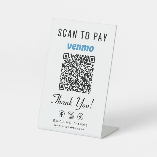 Venmo Scan to Pay QR Code Tabletop Reclamebord Met Voetstuk (Voorkant)