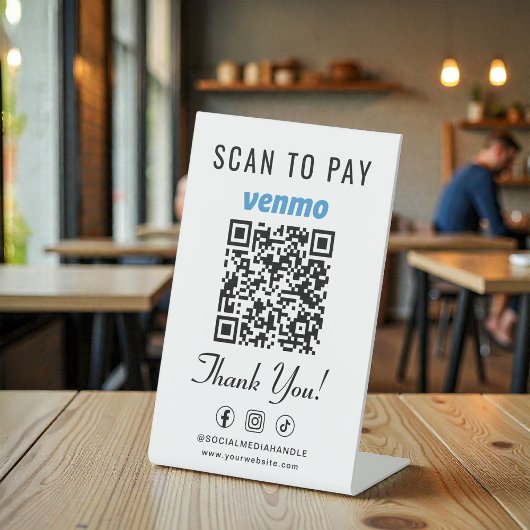 Venmo Scan to Pay QR Code Tabletop Reclamebord Met Voetstuk