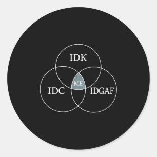 Venn Diagram IDGAF Grappige meme Wetenschap SCIFI  Ronde Sticker