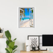 Venster Beach and Ocean Uitzicht Faux Poster (Thuiskantoor)