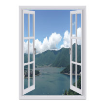 Venster bergmeer Trompe l'oeil Faux