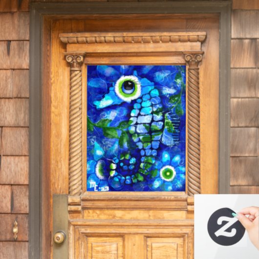 Venster Cling Whimsical Big-Eyes Seahorse Art Blue Raamsticker (Huis Deur)