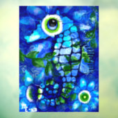 Venster Cling Whimsical Big-Eyes Seahorse Art Blue Raamsticker (Vel 3)