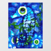 Venster Cling Whimsical Big-Eyes Seahorse Art Blue Raamsticker (Vel)
