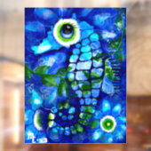 Venster Cling Whimsical Big-Eyes Seahorse Art Blue Raamsticker (Vel 2)