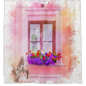 Venster Elegant roze Waterverf voor fijne kunst Douchegordijn (Voorkant)