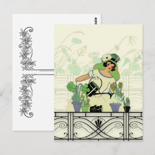 VENSTER GARDEN, ART DECO LADY: SUMMER GREENS BRIEFKAART (Voorkant / Achterkant)