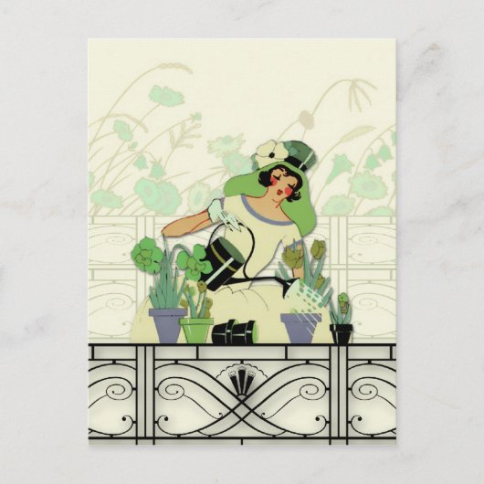 VENSTER GARDEN, ART DECO LADY: SUMMER GREENS BRIEFKAART (Voorkant)