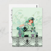VENSTER GARDEN, ART DECO LADY: ZEE GREEN BRIEFKAART (Voorkant / Achterkant)