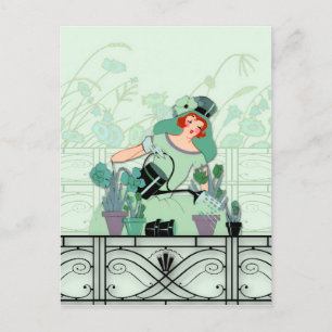 VENSTER GARDEN, ART DECO LADY: ZEE GREEN BRIEFKAART