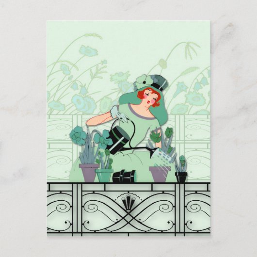VENSTER GARDEN, ART DECO LADY: ZEE GREEN BRIEFKAART (Voorkant)