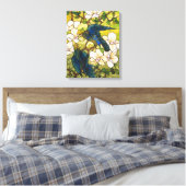 Venster Glas in lood Hibiscus en Parrots Canvas Afdruk (Insitu (Slaapkamer))