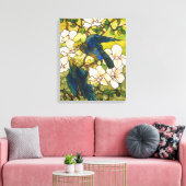 Venster Glas in lood Hibiscus en Parrots Canvas Afdruk (Insitu (Woonkamer))