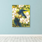 Venster Glas in lood Hibiscus en Parrots Canvas Afdruk (Insitu (Houten vloer))