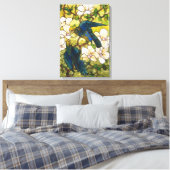 Venster Glas in lood Hibiscus en Parrots Canvas Afdruk (Insitu (Slaapkamer))