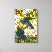 Venster Glas in lood Hibiscus en Parrots Canvas Afdruk (Voorkant)