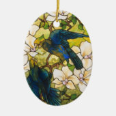 Venster Glas in lood Hibiscus en Parrots Keramisch Ornament (Voorkant)