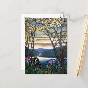 Venster Glas in lood Magnolias en Irises Briefkaart