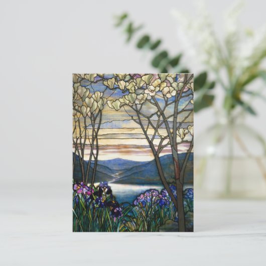 Venster Glas in lood Magnolias en Irises Briefkaart (Staand voorkant)