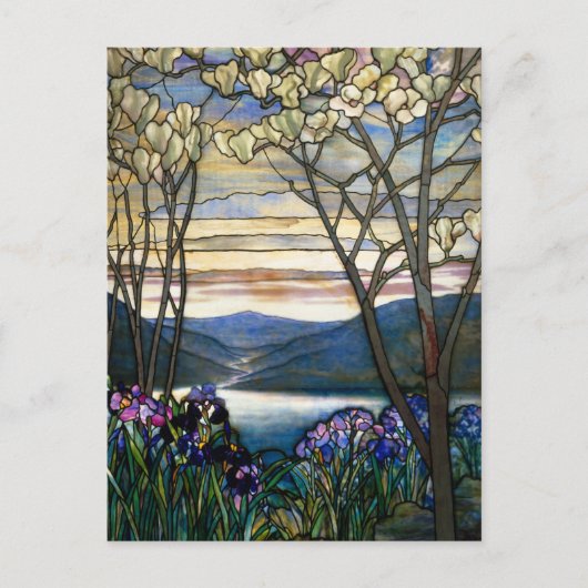 Venster Glas in lood Magnolias en Irises Briefkaart (Voorkant)