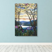 Venster Glas in lood Magnolias en Irises Canvas Afdruk (Insitu (Houten vloer))