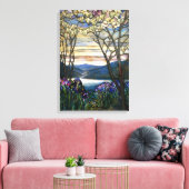 Venster Glas in lood Magnolias en Irises Canvas Afdruk (Insitu (Woonkamer))