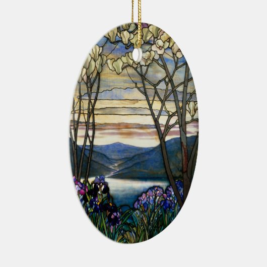 Venster Glas in lood Magnolias en Irises Keramisch Ornament (Rechts)