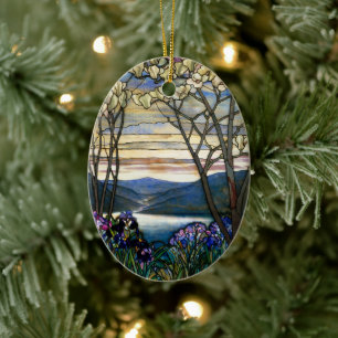 Venster Glas in lood Magnolias en Irises Keramisch Ornament